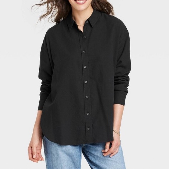 LAST DAY Black Cotton Long Sleeve Button Down - Picture 1 of 5